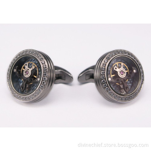 316L Stainless Steel Men Tourbillon Movement Cufflinks With Custom Your Logo